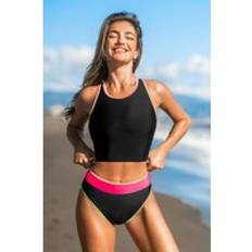 Cupshe Flash Of Neon Black Tankini Set