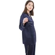 Gold Pyjamas LilySilk Womens Silk Pjs Ultimate In Luxurious Glamour Front Pockets Pyjama Set - Navy Blue