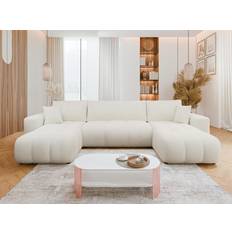 Multifärgade Soffor Mirjan24 Flo Bäddsoffa Dubbeldivan 4-Sits i Plysch Vit Soffa