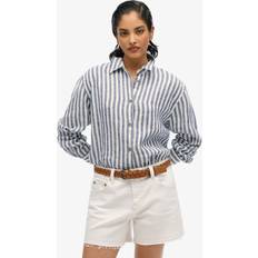 Superdry Dam Skjortor Superdry Casual Linen Boyfriend Shirt Dam Skjortor - Blue Wide Stripe