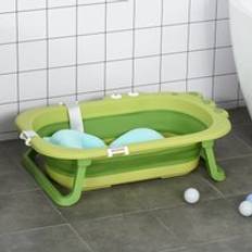 Homcom Ergonomic Baby Bath Tub for Toddler with Baby Cushion 0-3 Years Green