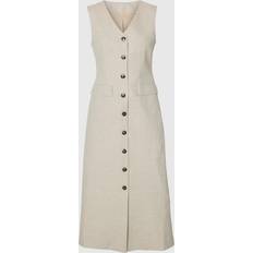 Linne Klänningar Selected Ärmlös Klänning I Linneblandning - Beige