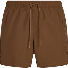 Calvin Klein Brown Swimwear Calvin Klein Medium Drawstring Swim Shorts - Logo Embroidery