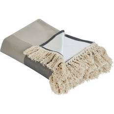 Beliani Outdoor Picnic Blanket Cotton with Strap 200 x 200 cm Grey Lunda Blankets Brown, Grey