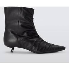 John Lewis Presley Leather Ruched Kitten Heel Ankle Boots - Black