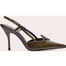 Shoes PrettyLittleThing PU Point Toe Bow Detail Mid Heel Courts - Green