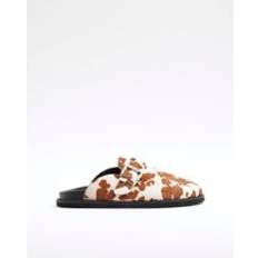 Clogs River Island Womens Brown Leather Cow Print Buckle Clogs - 5