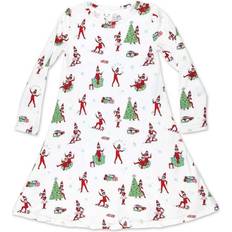 Bellabu Bear Elf On Shelf Bamboo Girls' Long Sleeve Dress - White