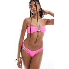 Gold Bikinis New Look Floral Trim Bikini Bottoms - Bright Pink