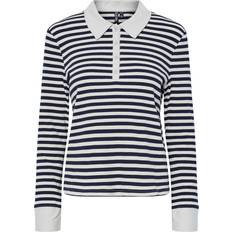 Jersey Polotrøjer Pieces Pcdonna Ls Rib Polo - Maritime Blue/Hvid