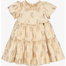 Monnalisa Girls Gold Metallic Polka Dot Dress - Gold