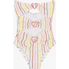 Brown Bathing Suits Nessi Byrd Girls Striped Swimsuit - White