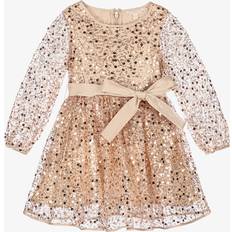 Guess Girls Gold Sequin Pearl Tulle Dress - Gold