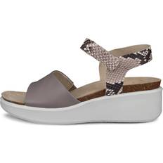 ecco Flowt Wedge Cork - Women's Leather Cork Heeled Wedge Sandal - Grey