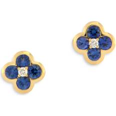 Bloomingdale's Fine Collection Sapphire & Diamond Bezel Clover Stud Earrings - 14K Yellow Gold