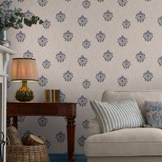 Joules Grove Motif Print Linen/Blue Floral 10m x 52cm Matte Wallpaper Roll