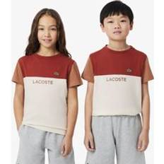 Brown Tops Lacoste Cotton Colour-Block T-Shirt - Ecru/Rust
