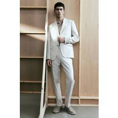 H&M Men Regular Fit Tailored Linen Blend Trousers - Beige