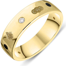 Rings C W Sellors 9ct Yellow Gold Whitby Jet 0.09ct Diamond Queen's Jubilee Hallmark 6mm Ring D - N