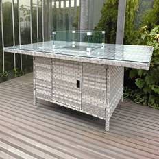 Ebern Designs Rattan Firepit Table 68cm H x 90cm W x 150cm L Dove Grey