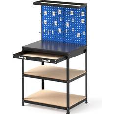 DIY Accessories Costway 81 x 41 cm Workbench with Pegboard and Drawer and Shelves Navy