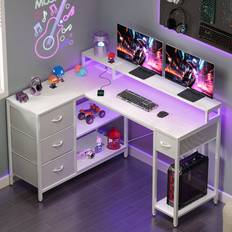 Inbox Zero L-Shaped Computer With 4 Drawers Writing Desk