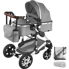 Prams Pushchairs tectake Kombi-Kinderwagen 2 in 1 mit 5-Punkt-Gurt