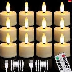 Beige LED Candles 12pcs Rechargeable Tea Lights Flickering LED Candle 12pcs