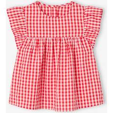 Red Blouses & Tunics Children's Clothing Vertbaudet Geblümte Mädchen Bluse Mit Kurzen Volantärmeln - Rot Kariert