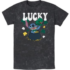 Lilo & Stitch Lilo Stitch Men's Lucky Stitch Short Sleeve Mineral Wash T-Shirt - Black