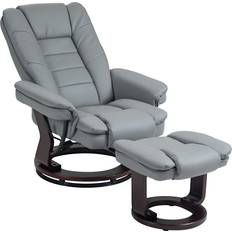 Homcom Reclinerfåtöljer Homcom Relax Fötålj Med Pall Läder Grå Fåtölj