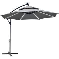 OutSunny Light Grey LED Crank Banana Cantilever Parasol 3m