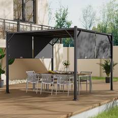 Living and Home Outdoor Steel Pergola with Retractable Canopy 3.2 x 4m Grey