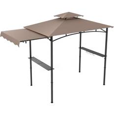 Outdoor Barbecue Canopy Tent Grill Gazebo with Side Awning Brown