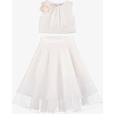 Monnalisa Girls Long Sequin & Organza Skirt Set - White