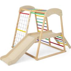 6 in 1 Multicolour Kids Indoor Jungle Gym Wooden Playset 124 x 63 x 23 cm