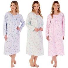 Slenderella Woven Cotton Nightie Ladies 45" Long Sleeve Nightdress - Nightwear