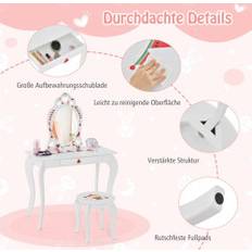 Cwy Princess Sminkbord Set 2-i-1 Sminkbord för Barn med Avtagbar Spegel Vit