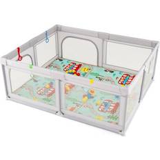 Playpen Costway Baby Playpen with Mat and Breathable Mesh Gray