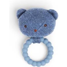 Björnar Babyleksaker Smallstuff Rattle Bear Face On Silicone Ring Blue