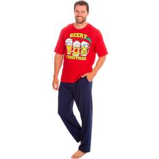 Metzuyan Mens Christmas Pyjama Set T-Shirt And Long Bottoms - Red