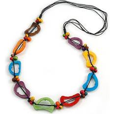 Women - Wood Necklaces Avalaya Multicoloured bone and wood bead black cord necklace - 80cm long