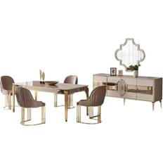 Tischgruppen AEA Esszimmertisch Esstischgruppe Tisch und Stühle Set 9tlg. Beige Tischgruppe