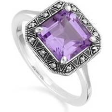 Gemondo Art Deco Inspired Square Cut Ring - Amethyst/Marcasite