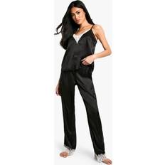 Boohoo Underwear boohoo Womens Contrast Lace Trim Cami Top & Trouser Pyjama Set - Black