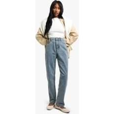 Grey Jeans boohoo Womens High Waisted Straight Leg Jeans - Washed Blue