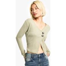 Boohoo Cardigans boohoo Womens Brushed Chunky Rib Asym Button Cardigan - Green