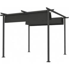 Pergola 3x3 OutSunny Trädgård Pergola 3 x 3 m Utdragbart Tak Metallram Mörkgrå