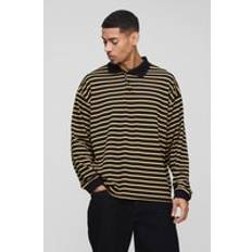 Yellow Polo Shirts boohooMAN Oversized Boxy Stripe Rib Rugby Polo - Yellow
