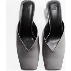 Grey - Women Heeled Sandals H&M Cone-heel Satin Mules - Grey